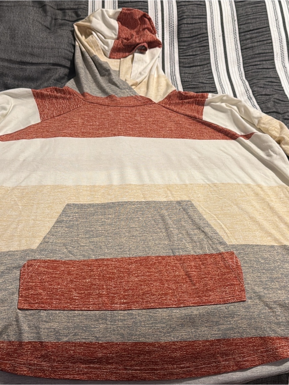 LuLaRoe Striped Hoodie in Rust, Cream, Gray